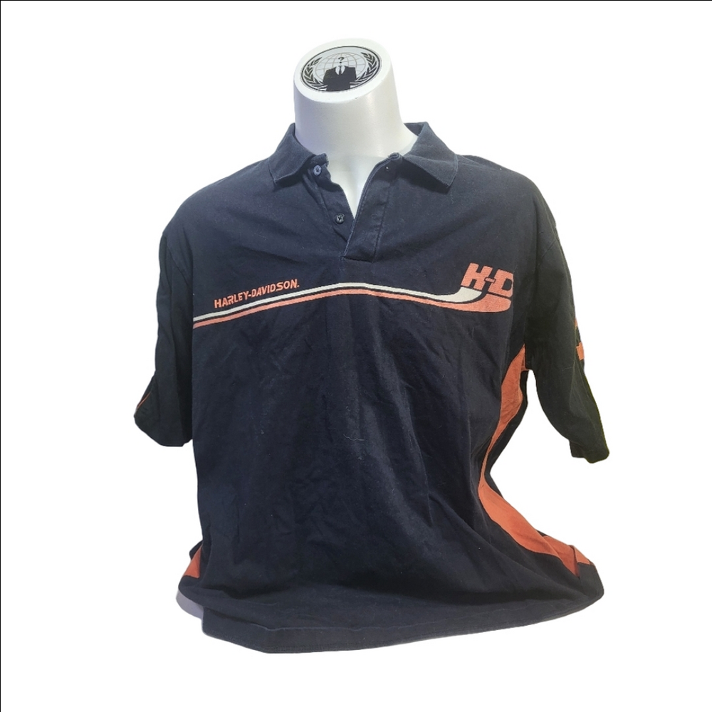 Harley-Davidson Men's Black and Orange Polo Shirt